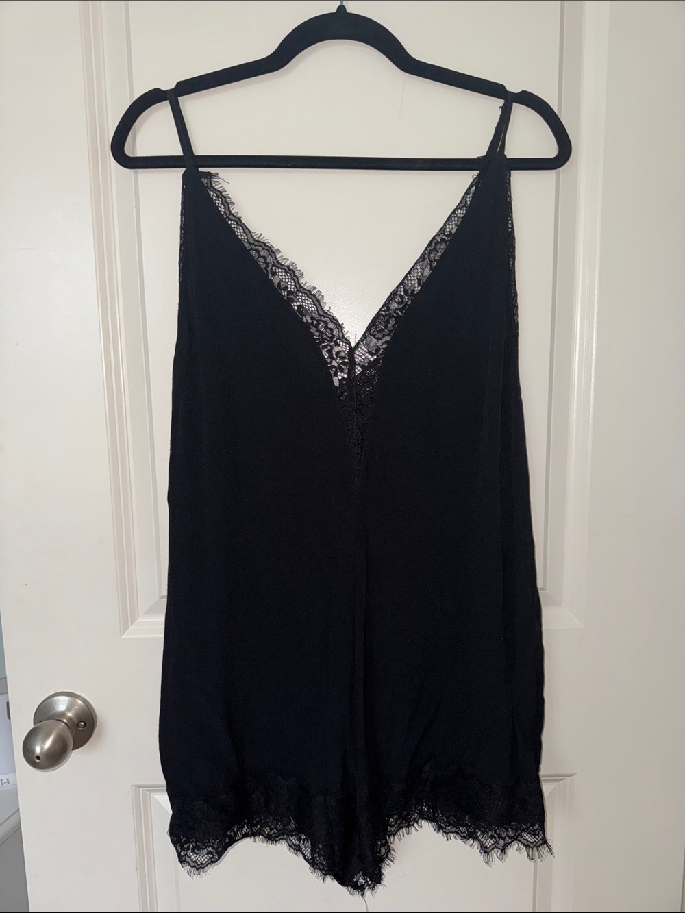 Express Black Lace-Trim Slip Romper